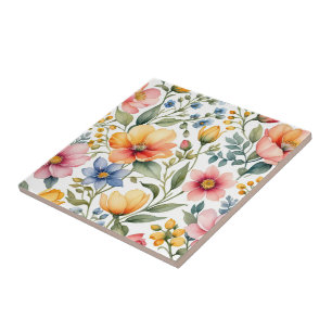 Azulejo De Cerâmica Sinfonia de Jardim de Primavera - Aquarela Wildflo