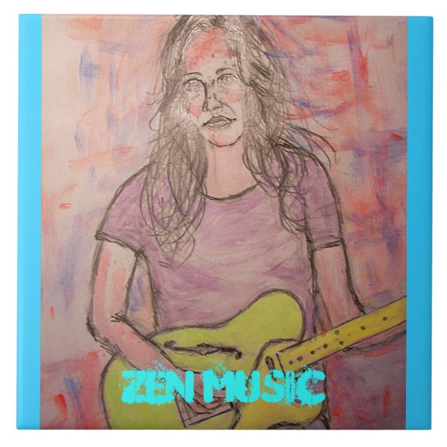 Azulejo De Cerâmica Sketch Live Zen Music Girl (Frente)