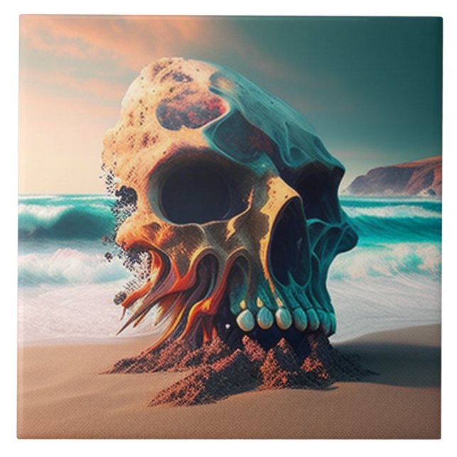 Azulejo De Cerâmica Skull on the Beach (Frente)