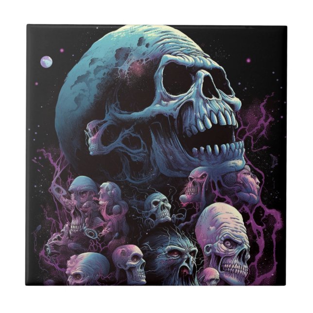 Azulejo De Cerâmica Skulls Monstros Horror Art (Frente)