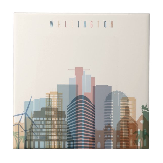 Azulejo De Cerâmica Skyline da cidade de Wellington, Nova Zelândia | (Frente)