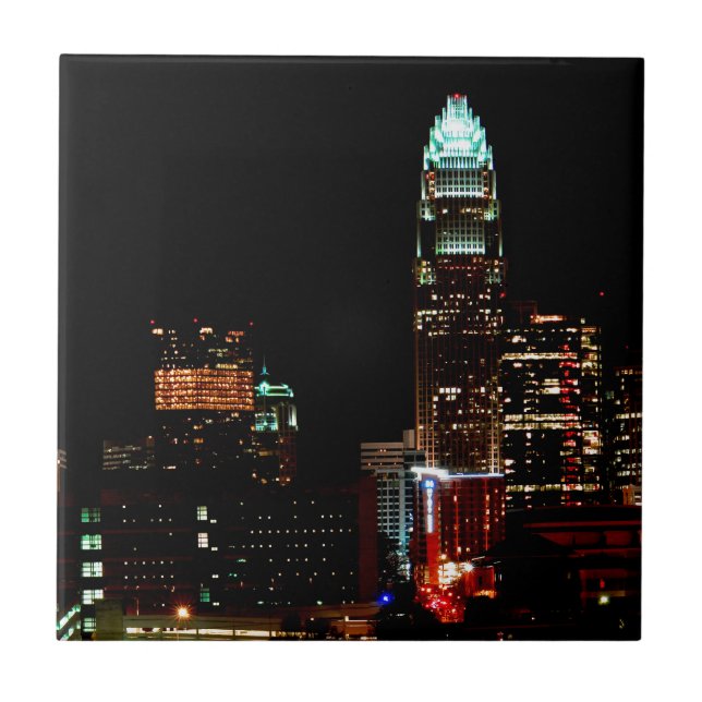 Azulejo De Cerâmica Skyline de Charlotte NC (Frente)