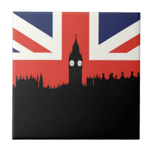 Azulejo De Cerâmica Skyline   de Londres a bandeira britânica