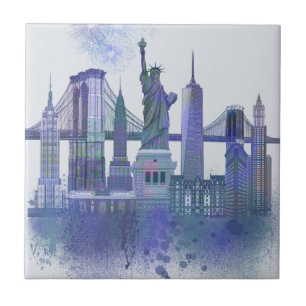 Azulejo De Cerâmica Skyline de Nova York - Azul-Cria