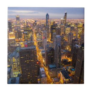 Azulejo De Cerâmica Skyline do centro de Chicago no crepúsculo