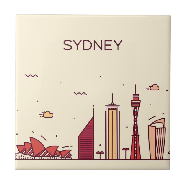 Azulejo De Cerâmica Skyline do Doodle de Sydney, Austrália | (Frente)