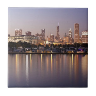 Azulejo De Cerâmica Skyline dos EUA, Illinois, Chicago no crepúsculo