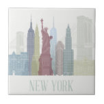Azulejo De Cerâmica Skyline Nova York<br><div class="desc">Skyline de Nova York,  por Fab Funky. Apresenta uma coleção de marcas de Nova Iorque em cores mudas famosas.</div>