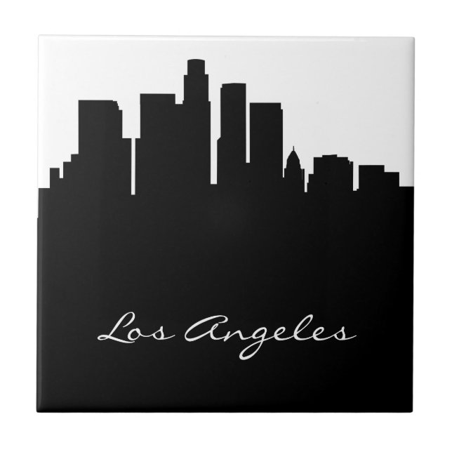 Azulejo De Cerâmica Skyline preto e branco de Los Angeles (Frente)