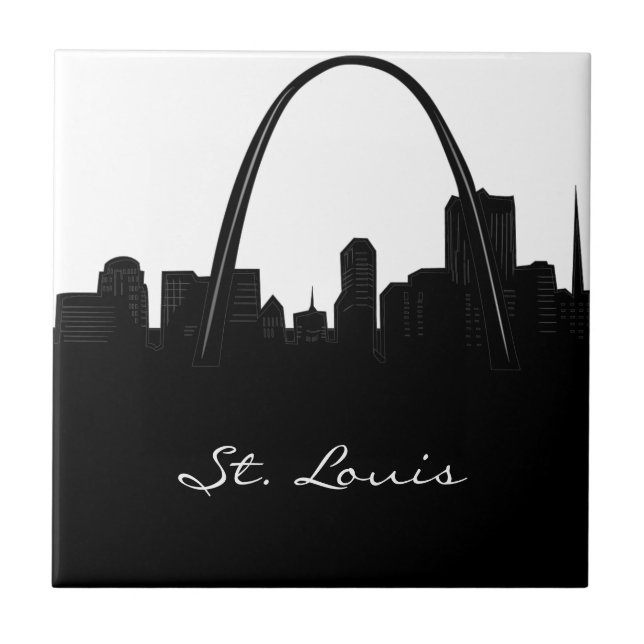 Azulejo De Cerâmica Skyline preto e branco de St Louis (Frente)