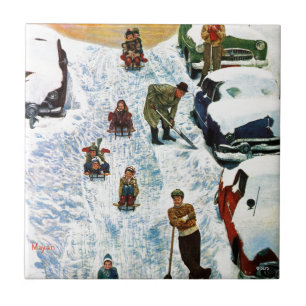 Azulejo De Cerâmica Sledding e escavar para fora