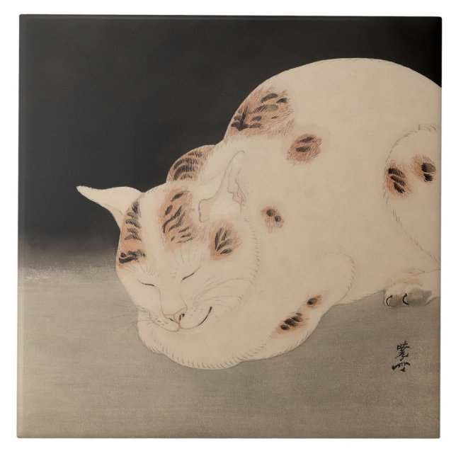 Azulejo De Cerâmica Sleeping Cat by Kawanabe Kyosai (Frente)