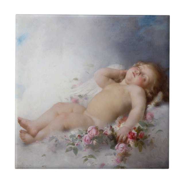Azulejo De Cerâmica Sleeping Cherub (Putto) (por Léon Bazille Perrault (Frente)