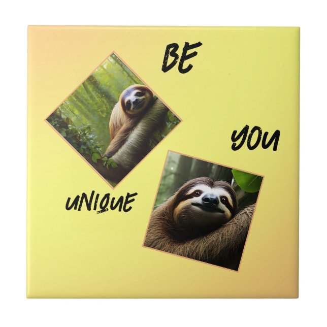 Azulejo De Cerâmica Sloth "Be You Unique", (Frente)