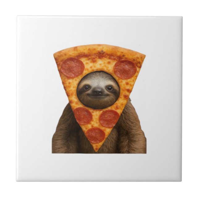Azulejo De Cerâmica Sloth pizza funny weird prank meme cute happy chri (Frente)