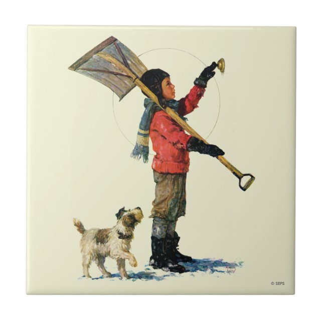 Azulejo De Cerâmica Snow Shoveler (Frente)