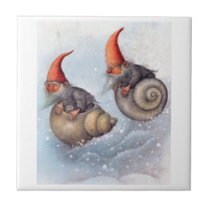 AZULEJO DE CERÂMICA SNOWBOARDING DE DOIS GNOMOS EM ESCUDOS DO CARACOL