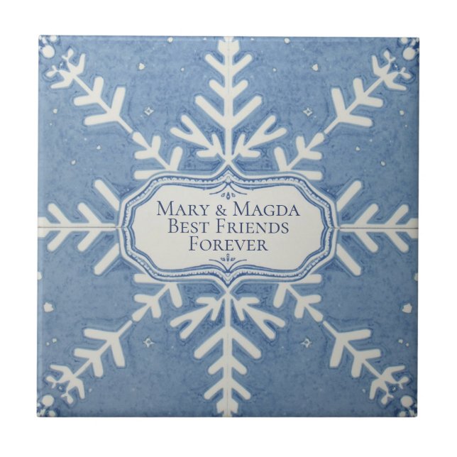 Azulejo De Cerâmica Snowflake pattern blue & white holiday (Frente)