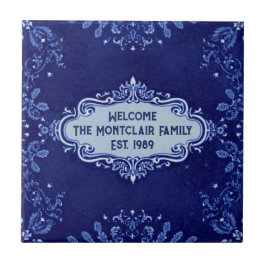 Azulejo De Cerâmica Snowflake pattern blue & white holiday custom name