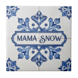 Azulejo De Cerâmica Snowflake pattern blue & white holiday custom name