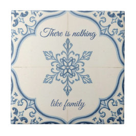 Azulejo De Cerâmica Snowflake pattern blue & white holiday custom name