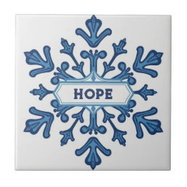 Azulejo De Cerâmica Snowflake pattern blue & white holiday custom name
