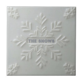 Azulejo De Cerâmica Snowflake pattern blue & white holiday custom name