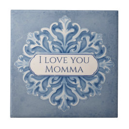 Azulejo De Cerâmica Snowflake pattern blue & white holiday custom name