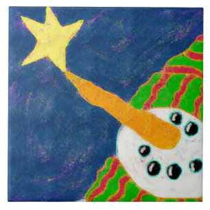 Azulejo De Cerâmica Snowman e Star Abstrato Art