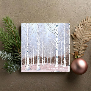 Azulejo De Cerâmica Snowy Birch Trees Christmas Dusty Blue ID1003