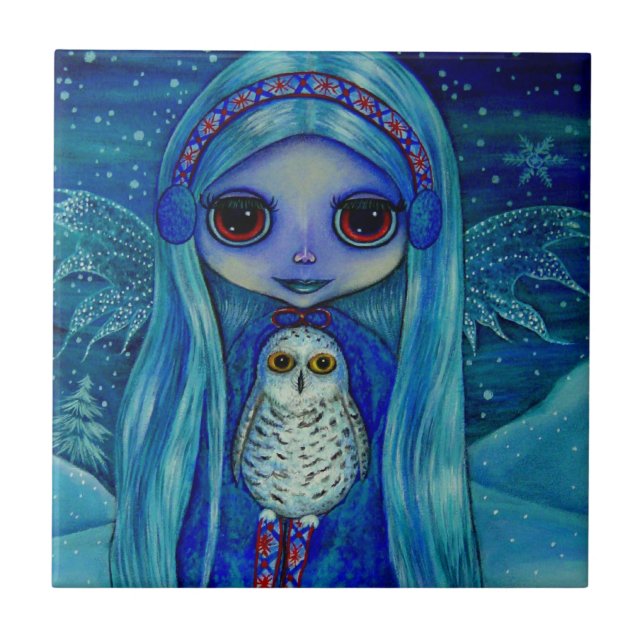 Azulejo De Cerâmica Snowy Owl Fairy (Frente)