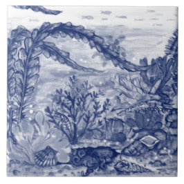 Azulejo De Cerâmica Sob A Cena Azul Escura Do Mar Octopus Mural Pc#5