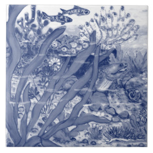 Azulejo De Cerâmica Sob O Mar Negro Azul Cena De Peixe Mural Pc.#1 C