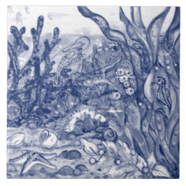 Azulejo De Cerâmica Sob O Mar Negro Do Oceano Azul Cena De Camarão Mur