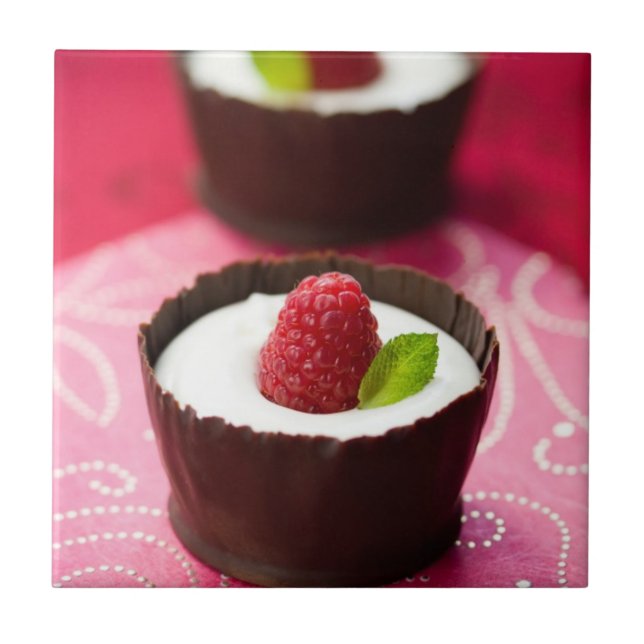 Azulejo De Cerâmica Sobremesa branca da musse de chocolate (Frente)