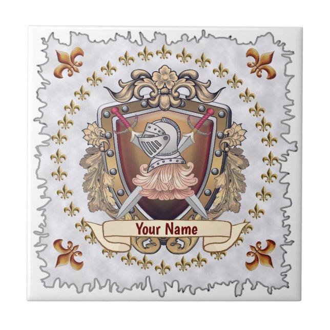 Azulejo De Cerâmica Sobrenome Knight Shield (Frente)
