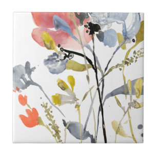 Azulejo De Cerâmica Sobreposição da Flor - Flores de Pastel de Aquarel