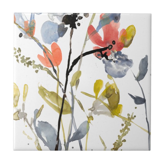 Azulejo De Cerâmica Sobreposição de Flor - Flores e caules de Aquarela (Frente)