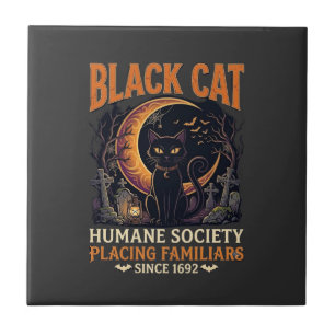 Azulejo De Cerâmica Sociedade Humana Black Cat Halloween Crescente Lua