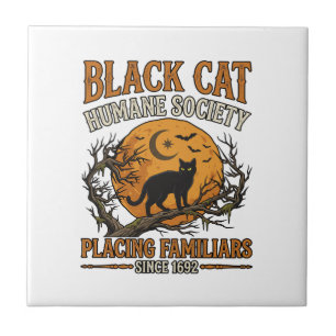 Azulejo De Cerâmica Sociedade Humana Black Cat Halloween Lua Cheia Mor