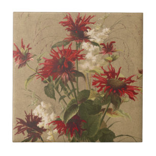 Azulejo De Cerâmica Sofisticado Vermelho e Floral Burgundy Contra Bege