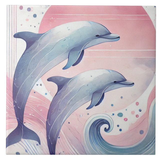 Azulejo De Cerâmica soft pastel dolphins (Frente)