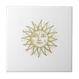 Azulejo De Cerâmica Sol Celestial com Face Dourado e Branco