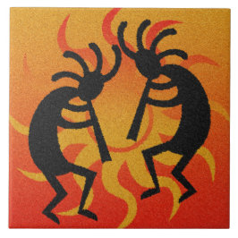 Azulejo De Cerâmica Sol Design Tribal Negro e Laranja Sudoeste