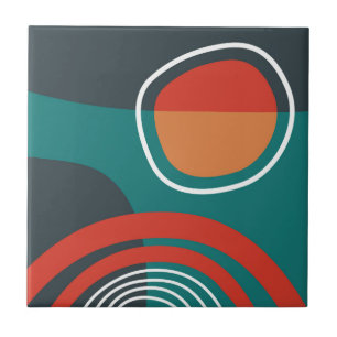 Azulejo De Cerâmica Sol e arco-íris arte boho azul vermelho branco