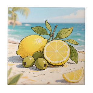 Azulejo De Cerâmica Sol Limão Azeitona Praia Fresca