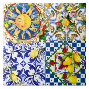 Azulejo De Cerâmica Sol siciliano,limão,azulejos mediterrâneos