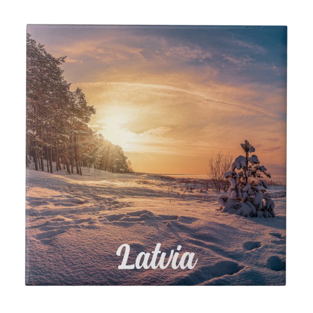 Azulejo De Cerâmica Sol sobre neve, costa marítima de inverno (Frente)