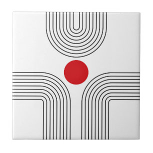 Azulejo De Cerâmica Sol vermelho e arcos Meios séculos negros e branco