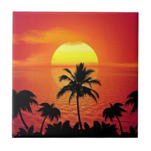 Azulejo De Cerâmica Sol Vermelho Tropical Praia da Palmeira
